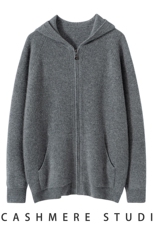 时尚男士羊绒开衫连帽拉链毛衣休闲宽松外套冬季保暖上衣，男装羊绒开衫，蚂蚁派对工厂直营店