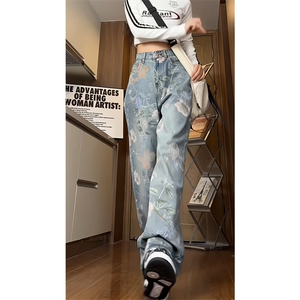 现货主推大满印花中性男女牛仔裤NB2525-P65 控88图片
