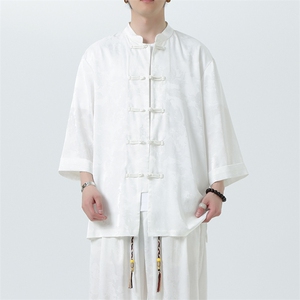 2025夏季新款立领大码盘扣上衣新中式男士七分袖衬衫CS100-P55,男装衬衫,电商A008