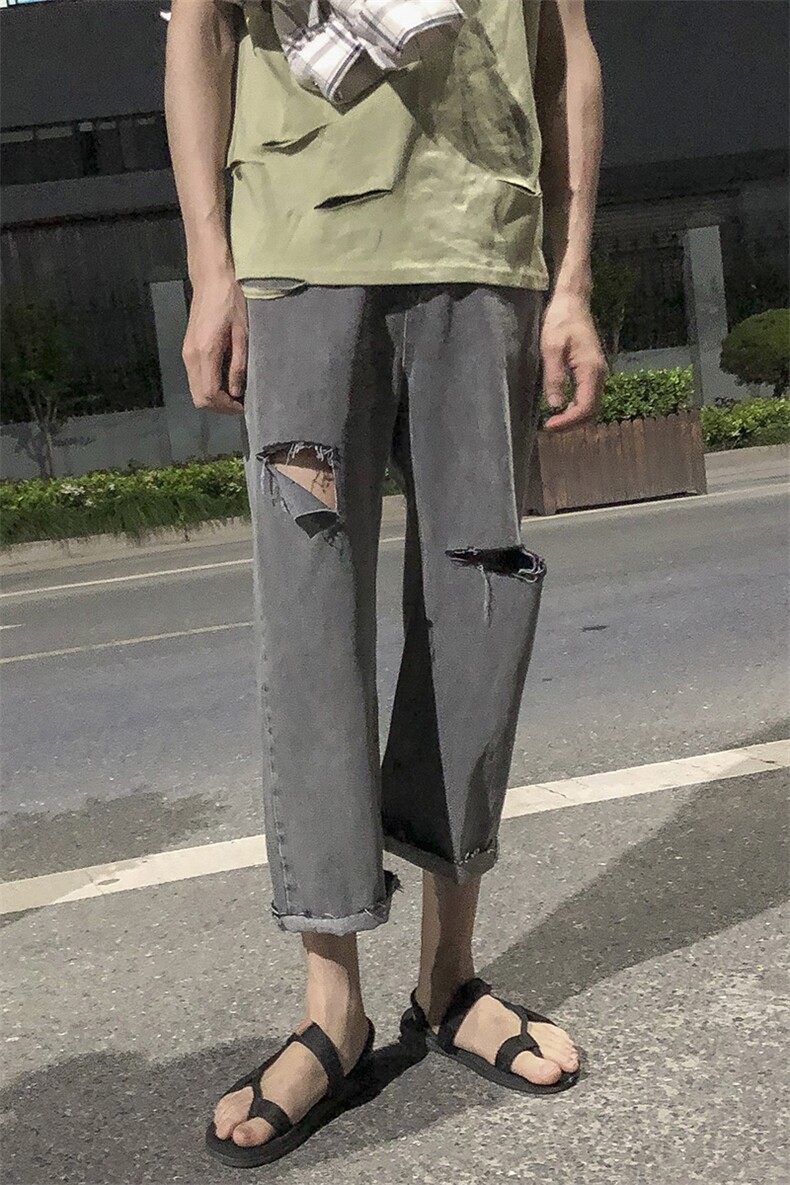 港风破洞毛边牛仔裤男KD110-P45,男装牛仔裤,电商D312-1