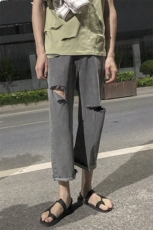 港风破洞毛边牛仔裤男KD110-P45，男装牛仔裤，电商D312-1