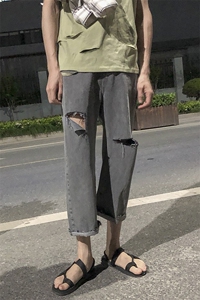 港风破洞毛边牛仔裤男KD110-P45图片