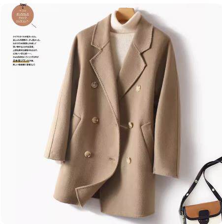 双排扣设计100纯羊毛双面呢大衣女中长款西装外套25秋季新款，女装双面呢大衣，佳恩服饰