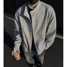 2025春季新款立领衬衣条纹长袖衬衫F6602特P45控68，男装衬衫，电商A309