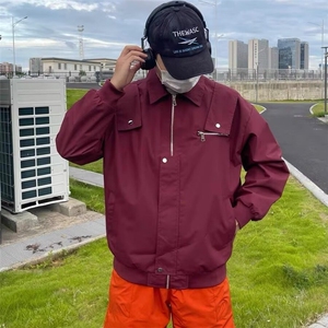 棉服美式红色工装外套春秋冬季男女痞帅设计感飞行员棒球服厚夹克图片