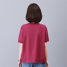时尚宽松印花拼接短袖T恤女夏季新款韩版百搭显瘦休闲上衣，女装衬衫，叶笙衣