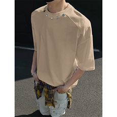 高品质二开240克宽松纯棉美式高街痞帅金属纽扣短袖T恤SH2501，男装T恤，电商A486