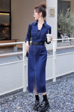 （现货）2026春装新款时尚气质修身显瘦V领牛仔连衣裙（配腰带），女装连衣裙，印象茜