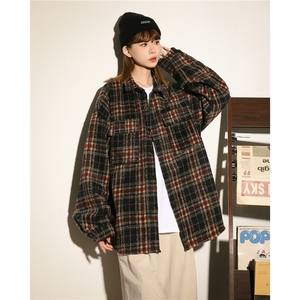 美式小香风加厚秋冬毛呢格子纹衬衫男女夹克棒球服CS3003-P60图片