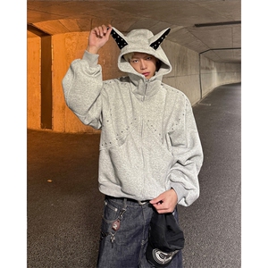 25美式拼接铆钉杜宾犬耳朵连帽卫衣WY51-P98