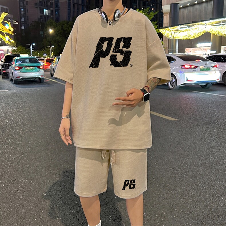 套装！华夫格套装短袖T恤短裤男TZ214-特P38,男装牛仔裤,电商B367