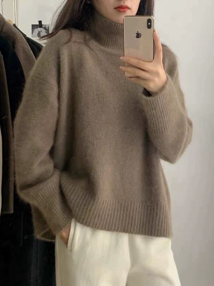 新款女装高领百搭宽松羊毛羊毛衫时尚保暖上衣,女装羊毛衫,恩泰羊绒