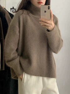 新款女装高领百搭宽松羊毛羊毛衫时尚保暖上衣图片