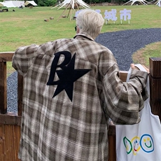 简约2024年长袖男女慵懒新款嘻哈百搭时尚日系衬衫气质潮流上衣，男装衬衫，星座601-2