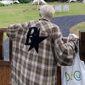 简约2024年长袖男女慵懒新款嘻哈百搭时尚日系衬衫气质潮流上衣图片