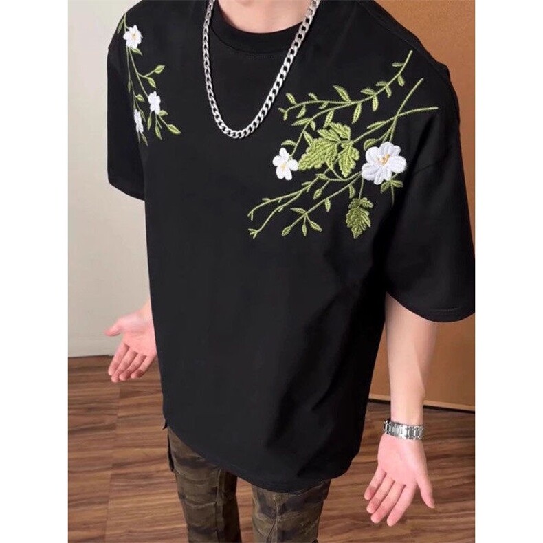美式街头花环刺绣文字短袖T恤男女情侣夏宽重磅小众设计百搭半袖,男装T恤,星座505-2（原电商A260-1)