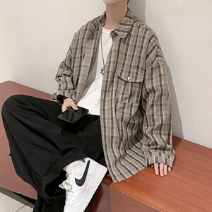 2025春装新款格子休闲百搭帅气长袖男休闲衬衫上衣D201-DM96-P45,男装衬衫,电商D321-1