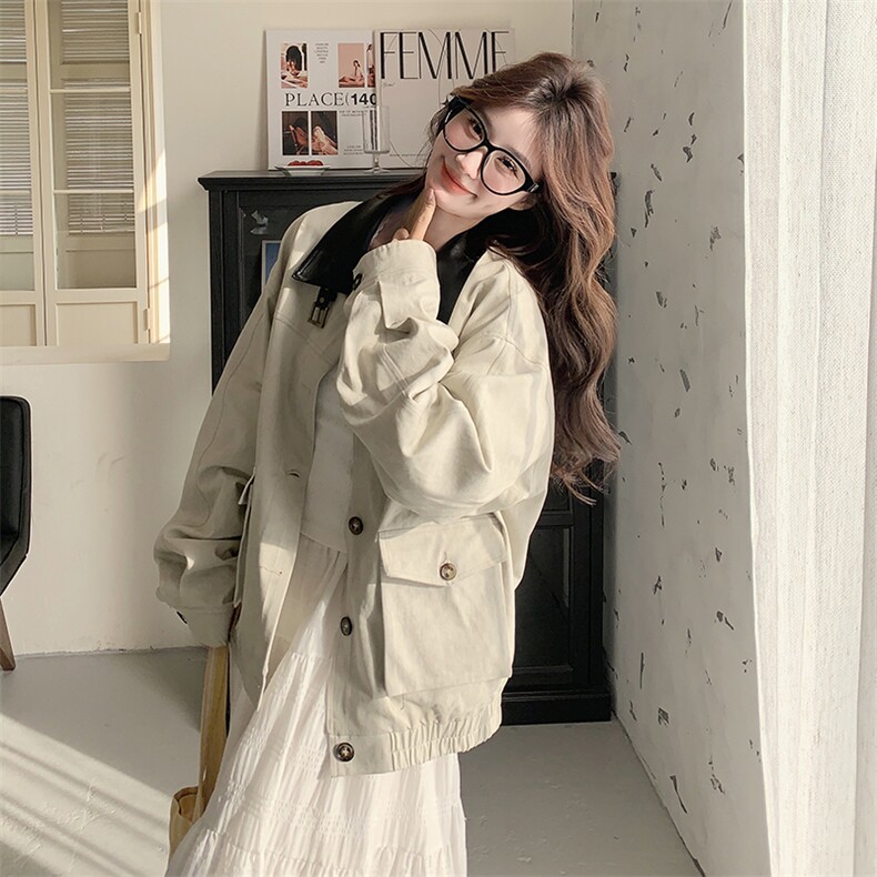 现货新款撞色翻领外套25005P145K208,女装短外套,2D035