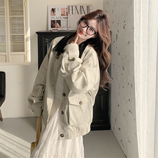 现货新款撞色翻领外套25005P145K208，女装短外套，2D035