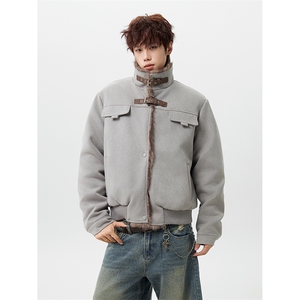 MFDD003-特P113 美式麂皮绒毛领短款棉服男加绒棉衣加厚外套图片