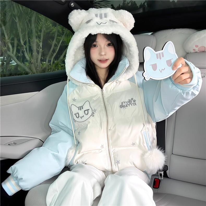 1506A/G78530/P99棉服女可爱猫咪魔术贴撞色连帽外套1图片