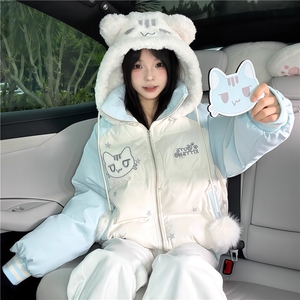1506A/G78530/P99棉服女可爱猫咪魔术贴撞色连帽外套1图片