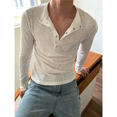 夏季新款灰慵懒修身显瘦设计V领polo长袖打底男女新款TX50，男装T恤，星座1116A（原606A-3）