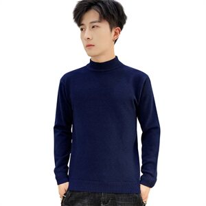 秋冬高领毛衣男套头外套男打底针织衫男士毛衫细针半高黑M222图片