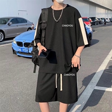 wassupcandy夏季短袖t恤休闲运动套装男大码裤子半袖上衣服一套，男装休闲套装，星座1008
