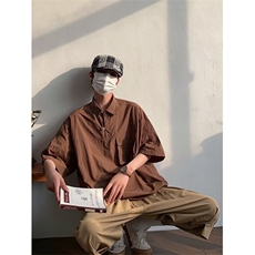 百搭衬衫新款青春流行潮标准原宿ins潮流男五分袖夏季方领慵懒，男装T恤，星座716-4