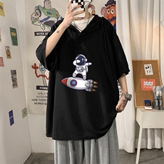 LD54158-P45NASA连帽短袖t恤男大码胖子带帽五分袖中袖，男装T恤，电商A040