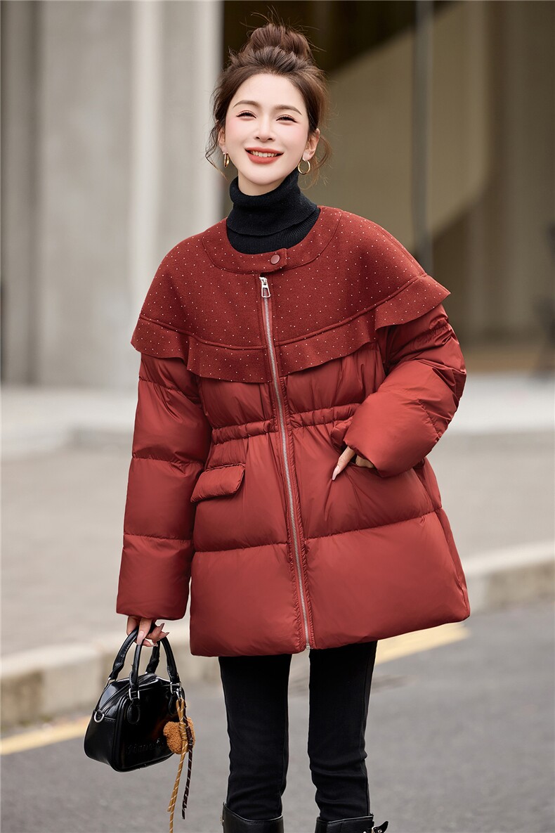 BAO款主推，现货荷叶边拼接短款羽绒服女2025冬季新款保暖外套,女装羽绒服,仟媚宠