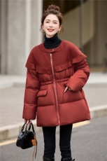 BAO款主推，现货荷叶边拼接短款羽绒服女2025冬季新款保暖外套，女装羽绒服，仟媚宠