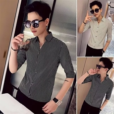 男款格子衬衫七分袖夏季高级感百搭高端休闲潮流免烫弹力修身衬衣，男装衬衫，星座506A