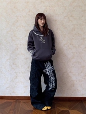 美式复古慵懒松弛宽松字母印花百搭直筒裤男女休闲宽松阔腿拖地裤，男装休闲裤，四季星座505