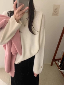 新款女装百搭宽松羊毛羊毛衫时尚保暖上衣图片