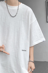 8XL-M 特大码短袖重磅T恤男美式复古竹节棉五分袖上衣DX326P45图片