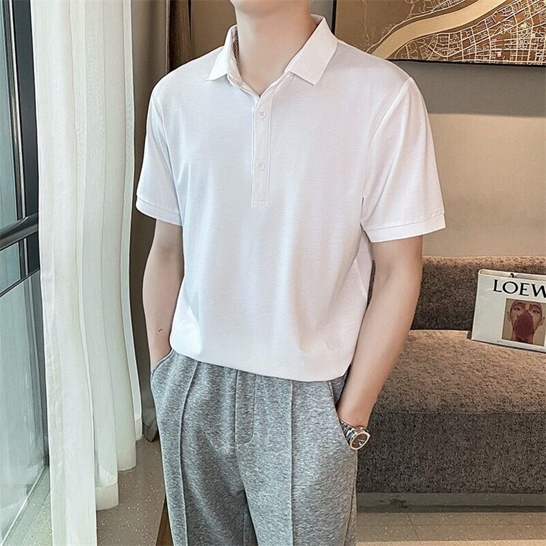 夏季纯色POLO衫翻领男士时尚百搭t恤轻熟商务短袖通勤男装上衣，男装Polo衫，星座506