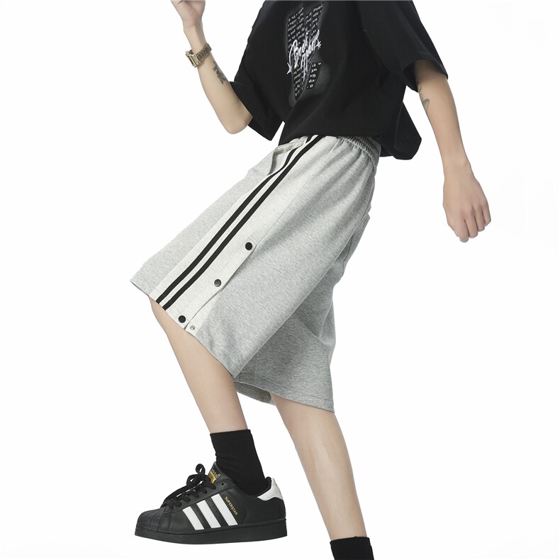 排扣短裤男士夏季篮球运动中裤青少年宽松休闲外穿三条杠五分裤潮,男装牛仔裤,四季星座505