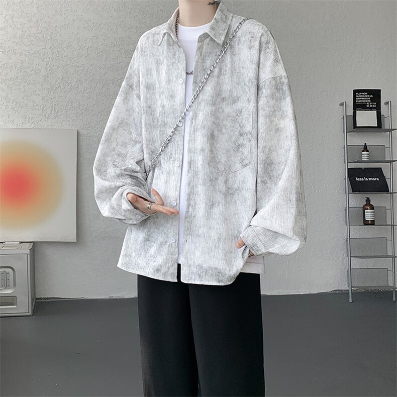 衬衫男秋季新款港风宽松大码扎染肌理感长袖衬衣CS7012-P38，男装衬衫，星座214-3