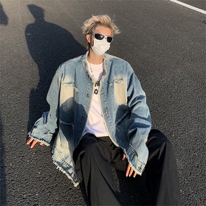 美式复古牛仔外套潮牌男士短款秋冬季毛边设计高级感痞帅休闲夹克