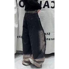 美式高街黑色解构工装牛仔裤女多口袋工装阔腿拖地裤B396-P72，男装牛仔裤，星座1001-1