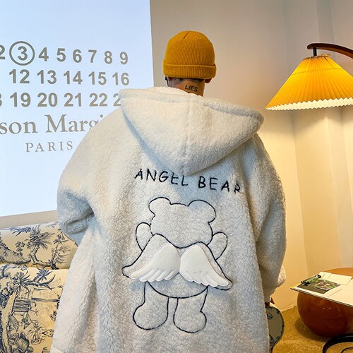 冬季新款宽松小飞熊刺绣羊羔毛棉服连帽棉袄棉衣A071-1009-P120,男装棉衣,电商A125