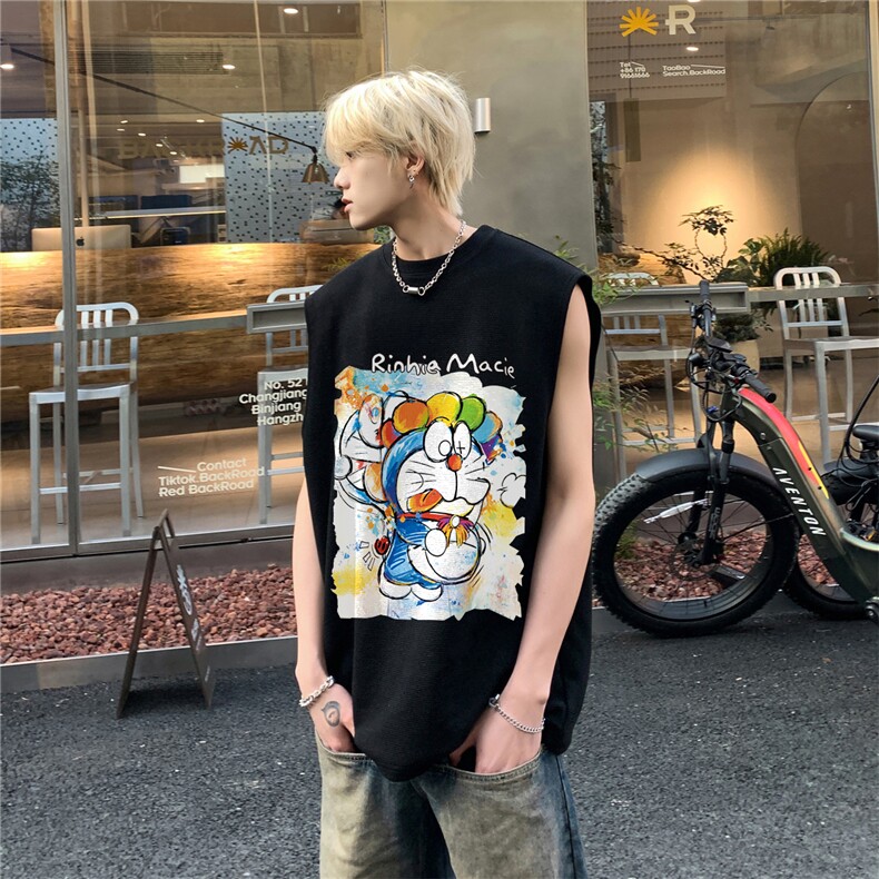 华夫格背心直播高品质重磅220克哆啦a梦印花HB755-P25控38,男装背心/马甲,星座508（原C305）
