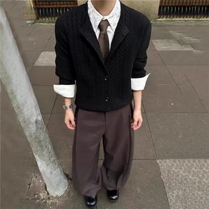 潮流流行秋冬衣服商务时尚圆领毛衣开衫针织衫上衣男装日系气质图片