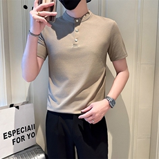 店主风社会小伙男士纯色立领POLO衫男修身T恤301A-1/PL102/P55，男装T恤，星座301A-1