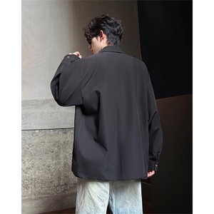 CS1159-特P33 控58 秋季潮流大码拼接高级感痞帅衬衫宽松外套男图片
