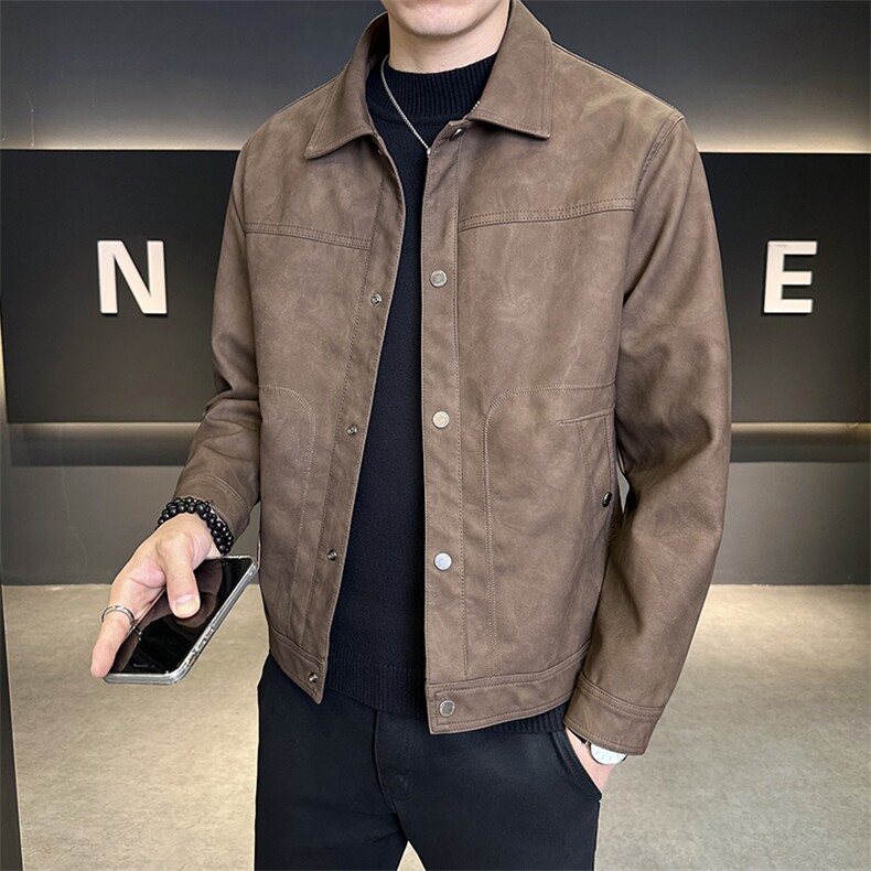 男装皮衣2025秋季新款翻领修身男士皮夹克C317-5536-P145,男装夹克,电商C317