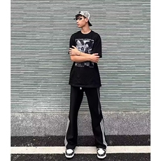 直筒休闲裤子男生宽松潮侧边三条杠条纹运动裤LC2877-P36加绒45，女装休闲裤，星座1008