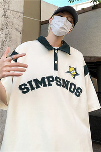 2025夏季美式刺绣拼接POLO衫大码 M~5XL XZ604-PL103-P55控68图片
